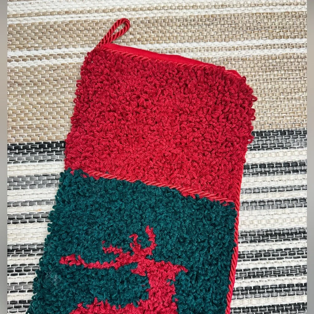 Reindeer Red Green Christmas‎ Holiday Stocking Boucle Fluffy